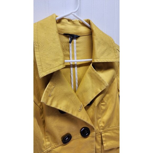 Yellow Double-Breasted Womens Trench Coat With Black Buttons & Pockets - Picture 5 of 16